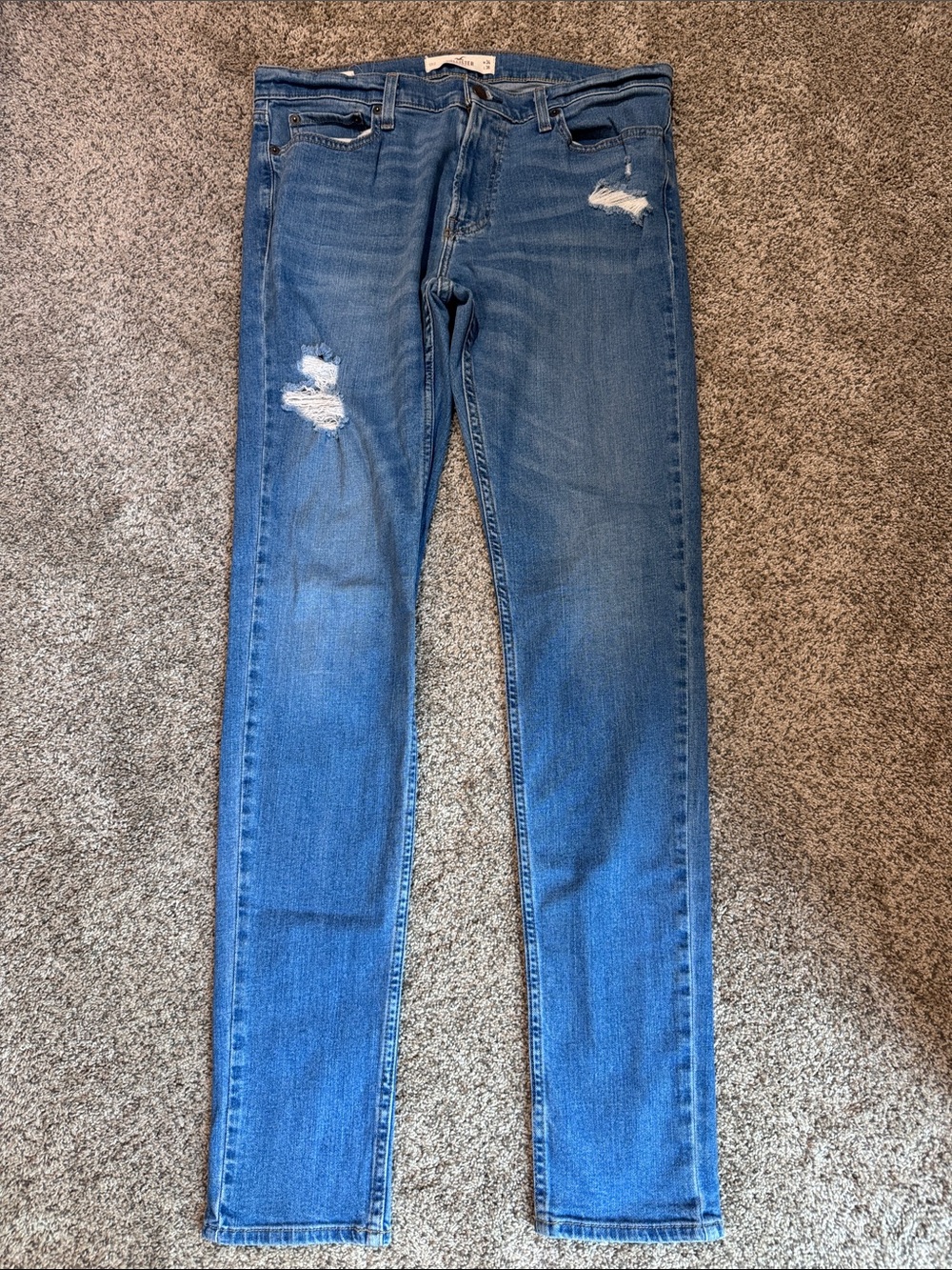 Hollister Men's Skinny Epic Flex Jeans - Medium Blue Distressed